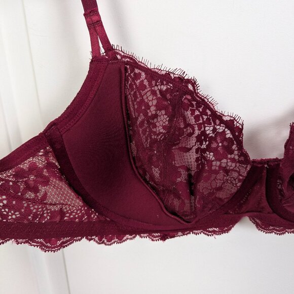 Victoria's Secret | Burgundy Lace Dream Angels Unlined Underwire Bra Size 36DD - Picture 3 of 8
